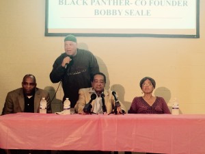 Stephen Edwards, Chairman Bobby Seale, Jonina Abron Irvin (standing) Kofi Taharka of NBUF